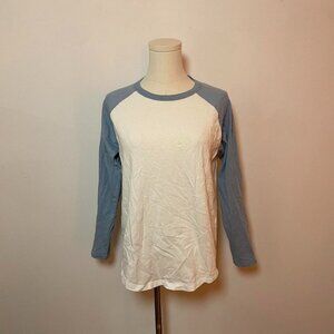 Frame Long Sleeve Raglan Tee  in Sky Blue Multi | Women’s Size Small